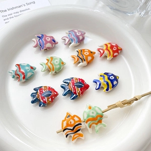 Vintage Fish Shape Ceramic Beads Hand Painted Tropical Goldfish For DIY Jewelry Making Accessories