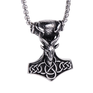 Vintage ασημί μενταγιόν κεφάλι κριαριού Mjolnir από ατσάλι με κέλτικα μοτίβα