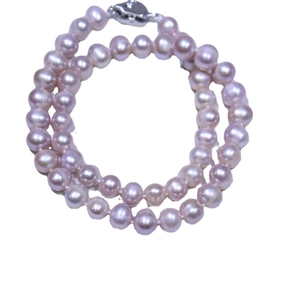 Classic double-strand lavender freshwater pearl necklace with silver-toned metal clasp
