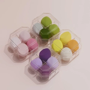 Set of 4 makeup sponge boxes in various colors including pink, green, yellow, and purple