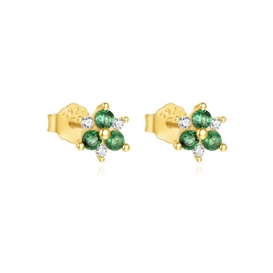 Detail of S925 sterling silver clover earrings with green zircon and micro diamonds