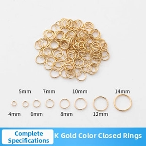 Various sizes of gold-plated jump rings for jewelry making from 4mm to 14mm