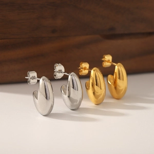 Stainless Steel C-Shape Stud Earrings 18K Gold Plated Thickened Polished Minimalist Smooth Geometric Jewelry For Women