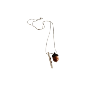 New Chinese style wooden acorn pendant necklace with a fine silver chain for women