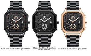 Three multi-functional quartz watches with chronograph dials and metal link bracelets