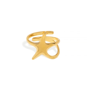 Modern gold-plated stainless steel open ring featuring a minimalist starfish design