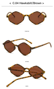 Three-view layout of geometric diamond sunglasses in tortoiseshell frame with brown lenses