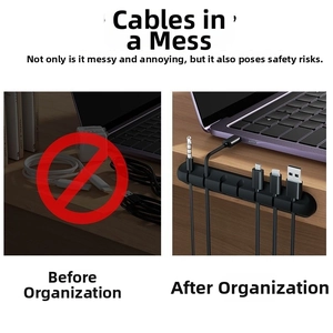 5-slot silicone desktop cable organizer showing before and after mess-free management