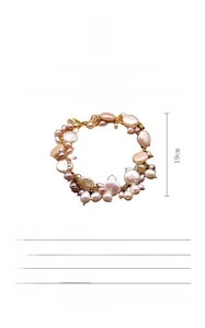Detailed specs of multi-layer natural baroque pearl bracelet with 18K gold plated charms