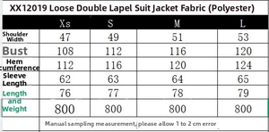 Tableau détaillé des tailles pour tailleur croisé ample femme avec mensurations