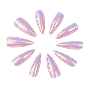 Chrome holographic metallic mirror long stiletto press-on nails with aurora finish