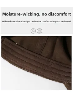 Detail of the widened sweatband and fine stitching inside a dark brown cotton canvas cap