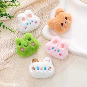 Cute plush cartoon animal brooches featuring bunny, bear, and frog for bag accessories
