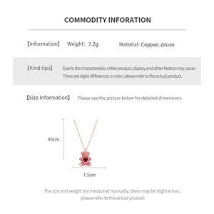 Size specifications and details for the pink zircon bear pendant necklace in rose gold
