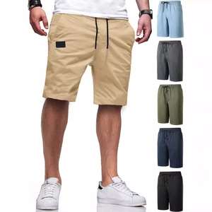 Men Beach Shorts Polyester Drawstring Elastic Waist Casual Sports Summer Bottoms With Pockets