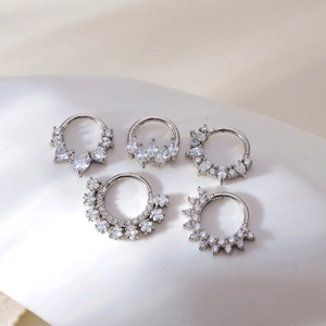 Nose Ring Hoop Stainless Steel White Zircon Inlaid Seamless Piercing Jewelry Simple Fashion Minimalist For Men Women