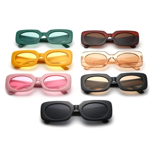 Vintage rectangle sunglasses set in multiple candy colors with retro square frames