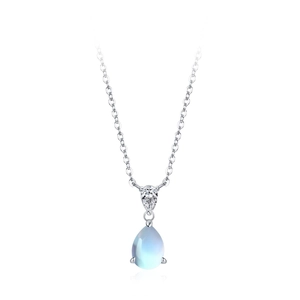 925 Sterling Silber Halskette mit Mondstein-Anhänger in Tropfenform und feiner Kette