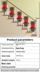Detail of 20x45cm Christmas staircase swag with red bow berries and pine cones