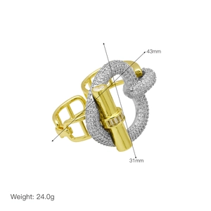 Detailed view of mixed-metal heart ring with size 43mm and 31mm and weight 24.0g