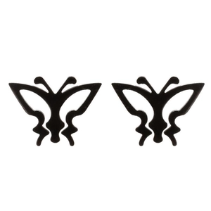 Minimalist black butterfly earrings in matte stainless steel with symmetrical design