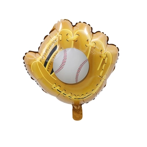 Golden foil baseball glove balloon with white baseball for sports themed party decor