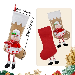 Christmas stocking with doll hanging decoration featuring 18-inch size dimensions