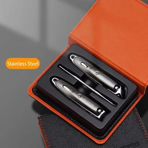 Professional Stainless Steel Plastic Nail Clippers Manicure Pedicure Tools With PU Leather Case Portable Ear Spoon Gun Grey