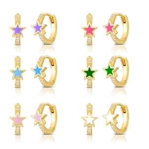 Star Heart Enamel Hoop Earrings With Zircon And 925 Sterling Silver Earring Post Copper Minimalist Fashion For Women