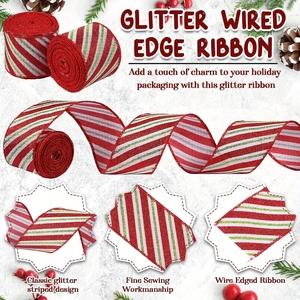 Detail of red and green glitter wired edge ribbon for Christmas DIY bows and wreaths
