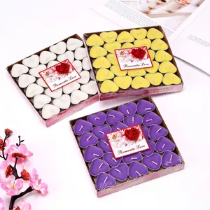 50-piece colorful heart-shaped tea light candles in boxes for romantic wedding decor