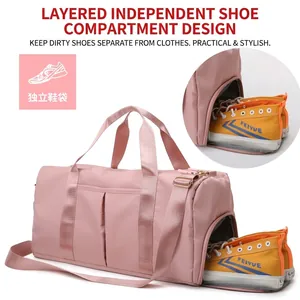 Pink fitness yoga bag with independent shoe compartment and adjustable shoulder strap