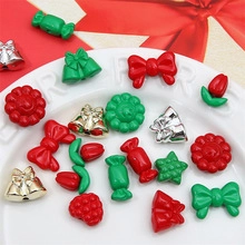 Macro detail of 19mm Christmas acrylic beads in candy, bell, and flower shapes