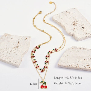 Detail of gold layered cherry necklace with length 40.5/44+5cm and 1.8cm pendant size