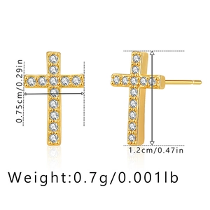 Detail view of 18K gold plated cross earrings with sparkling zircon inlay dimensions