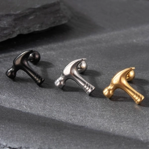 Hammer Stud Earring Stainless Steel Punk Piercing Jewelry For Men Women Novelty Fashion Accessory