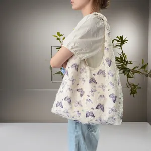Butterfly Print Canvas Tote Bag Large Capacity Aesthetic Shoulder Handbag For Women Casual Daily Bag