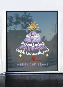 Pink Christmas tree window sticker with Merry Christmas typography for festive decor