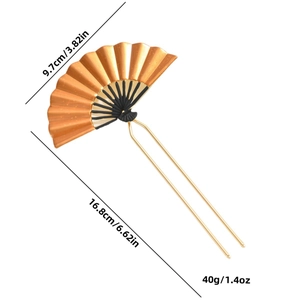 Golden fan hair fork with measurements 16.8cm length and 9.7cm width for bridal styling
