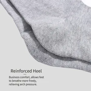 Men's large size grey business socks featuring a reinforced heel and thick cotton fabric