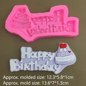 Silicone Happy Birthday cake mold for chocolate fondant decoration with size details