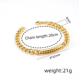 Detailed size specifications for the 8mm gold Cuban link bracelet with 20cm chain length