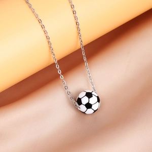 Silver stainless steel chain necklace with a realistic 3D black and white enamel soccer pendant