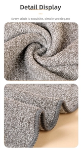 Macro detail of thick grey coral fleece cloth showing precision overlock stitching edge