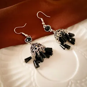 Ethnic Vintage Tassel Drop Earrings With Crystal Rhinestone Geometric Dangle Jewelry For Women Silver Earring Post
