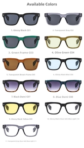 Collection of retro square sunglasses in various frame colors with arrow-shaped rivets