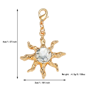 Detail of sun tarot pendant with measurements, crystal center and lobster clasp