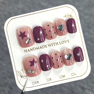 Handmade Cat Eye Press On Nails Heart Star Rhinestones Polka Dot Sweet Style Reusable Glossy Artificial Nails For Women
