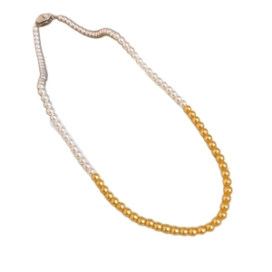 Vintage French pearl necklace with unique gold and cream beaded two-tone design