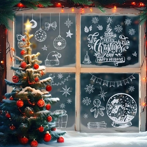 Christmas Window Stickers Static Cling PVC White Snowflakes Santa Tree Reindeer Glass Decals Xmas Home Holiday Decor